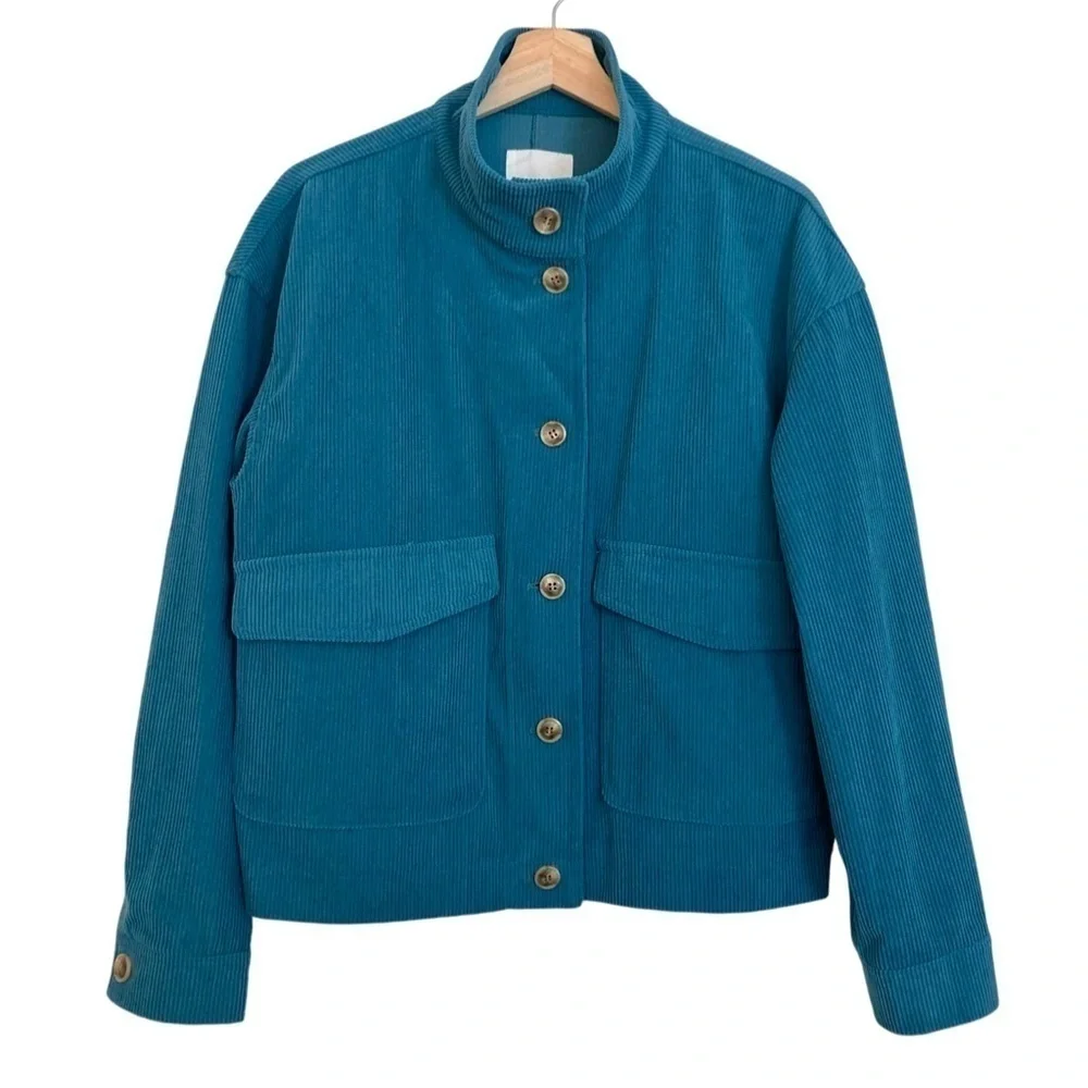 NWOT ANTHROPOLOGIE x AVEC LES FILLES Corduroy Crop Shacket M Blue